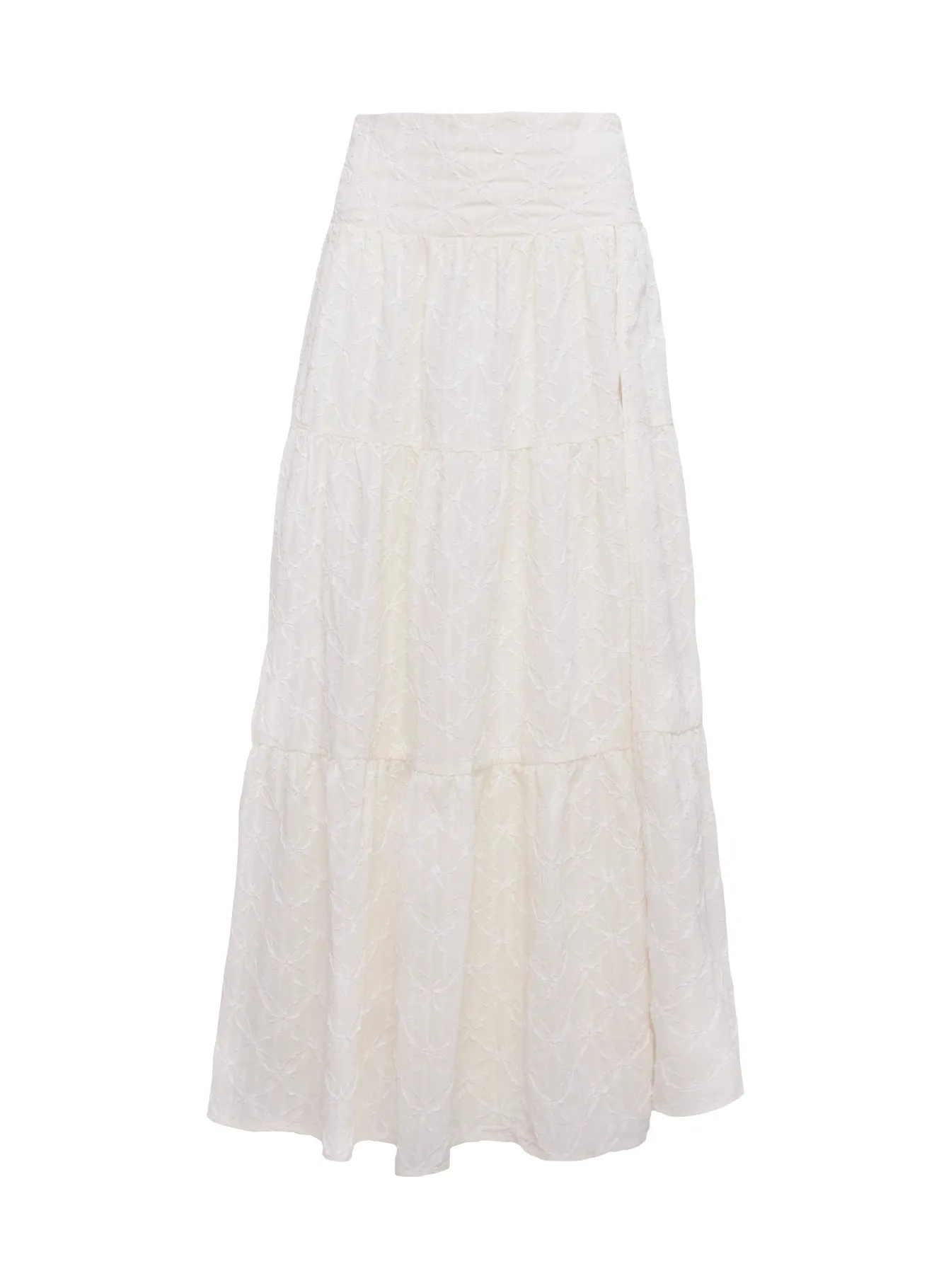 Silver Soul Embroidered Maxi Skirt Cream Two Tone Trim