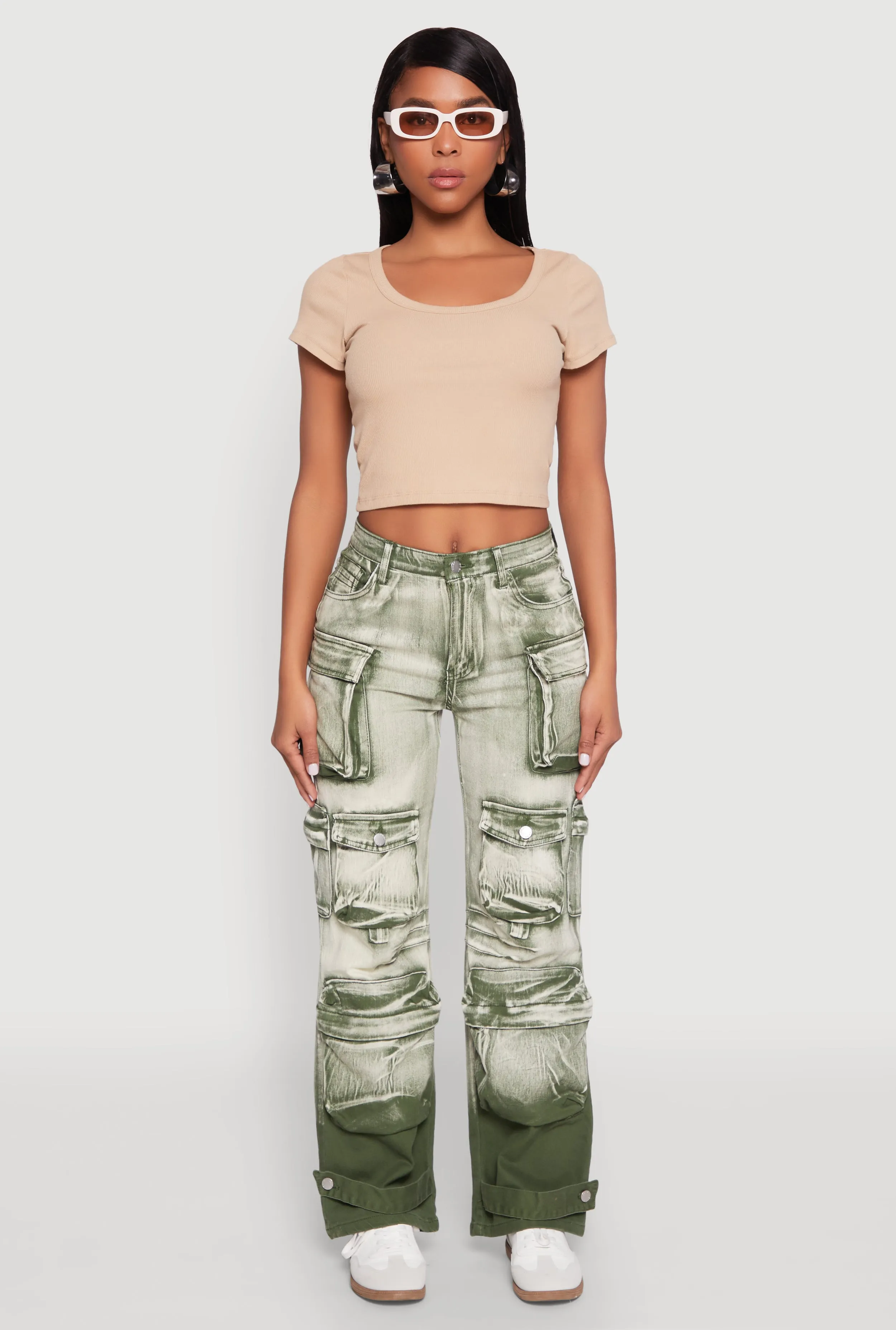 Daisy Mineral Wash Multi Pocket Cargo Jeans Morning Stroll Music Event Office Wear