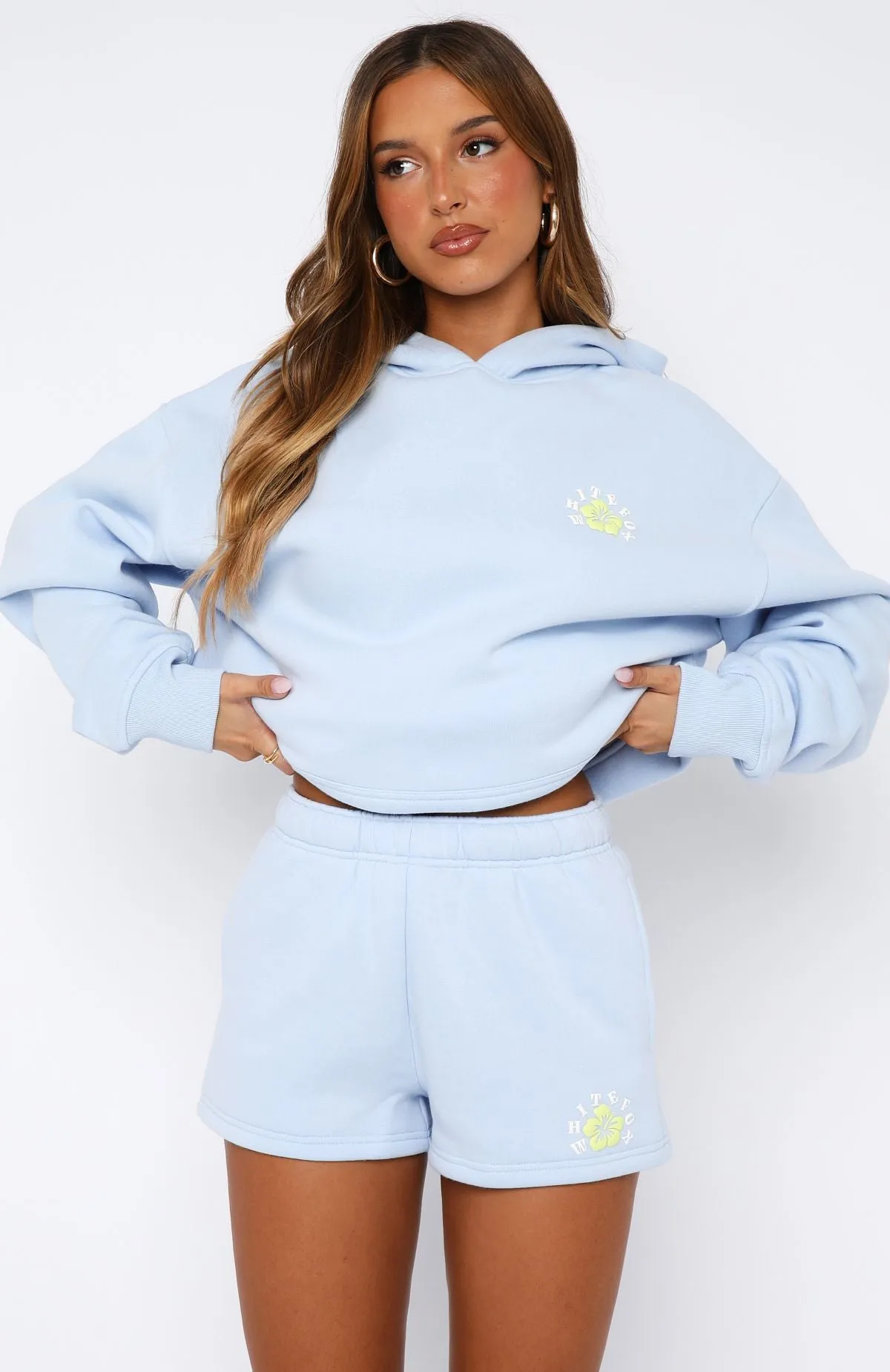 Keep Blooming Lounge Shorts Blue two piece outfit