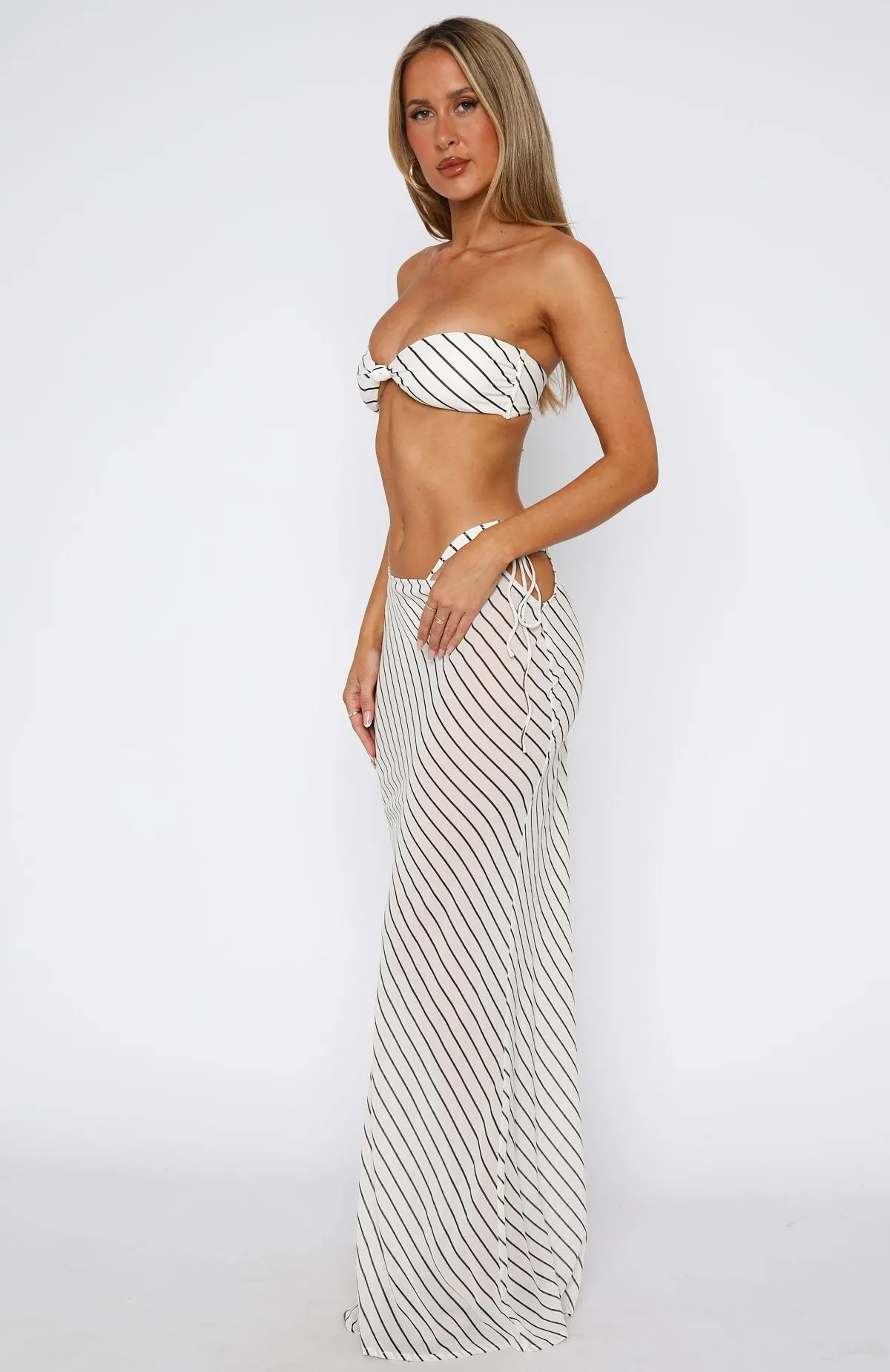 Hotel Style Rain Proof Luminous Maxi Skirt Cream/Choc Stripe