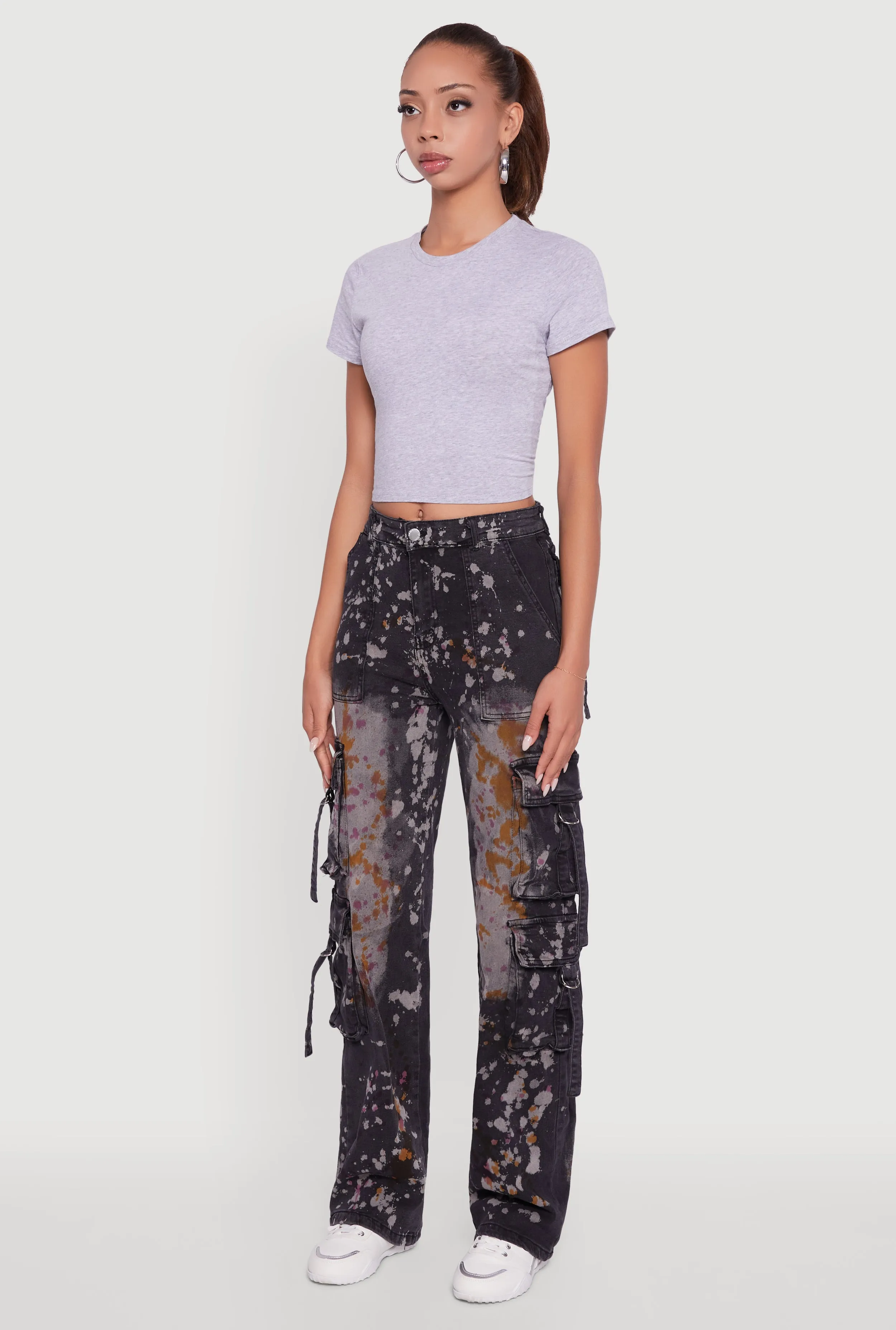 Paint Splattered Straight Leg Cargo Jeans All Size Fit