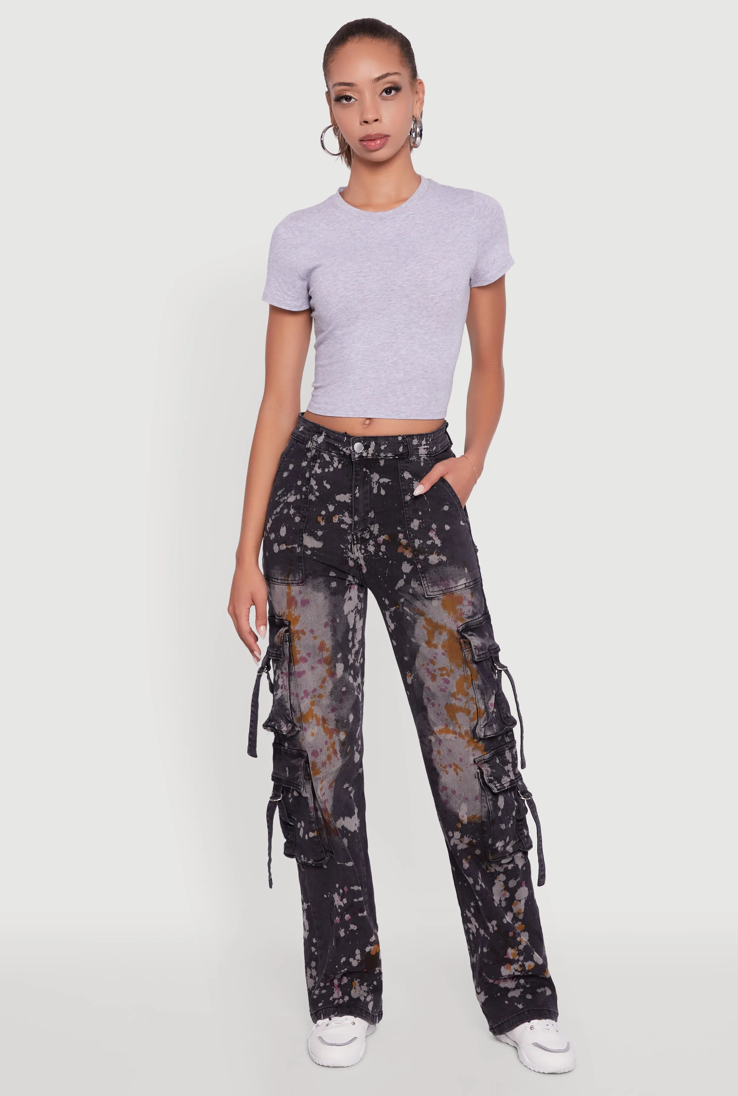 Paint Splattered Straight Leg Cargo Jeans Base Fit Piece Fresh casual