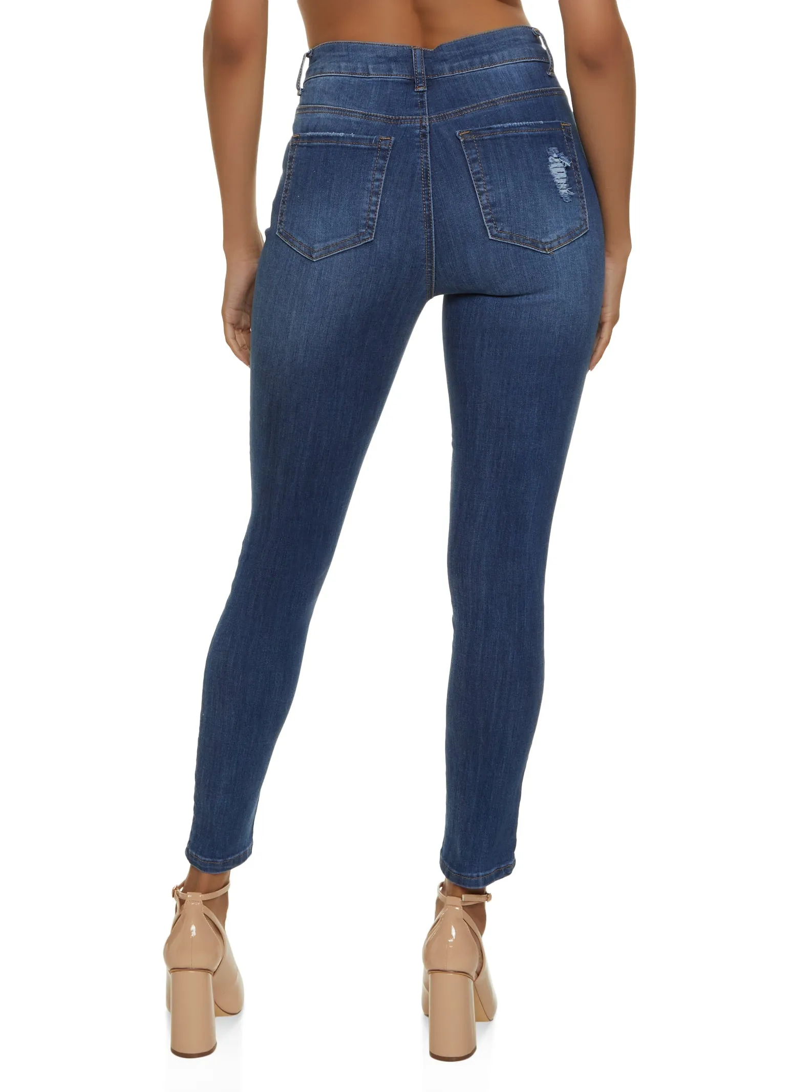 Family Style Elegant WAX Distressed High Waist Cropped Skinny Jeans