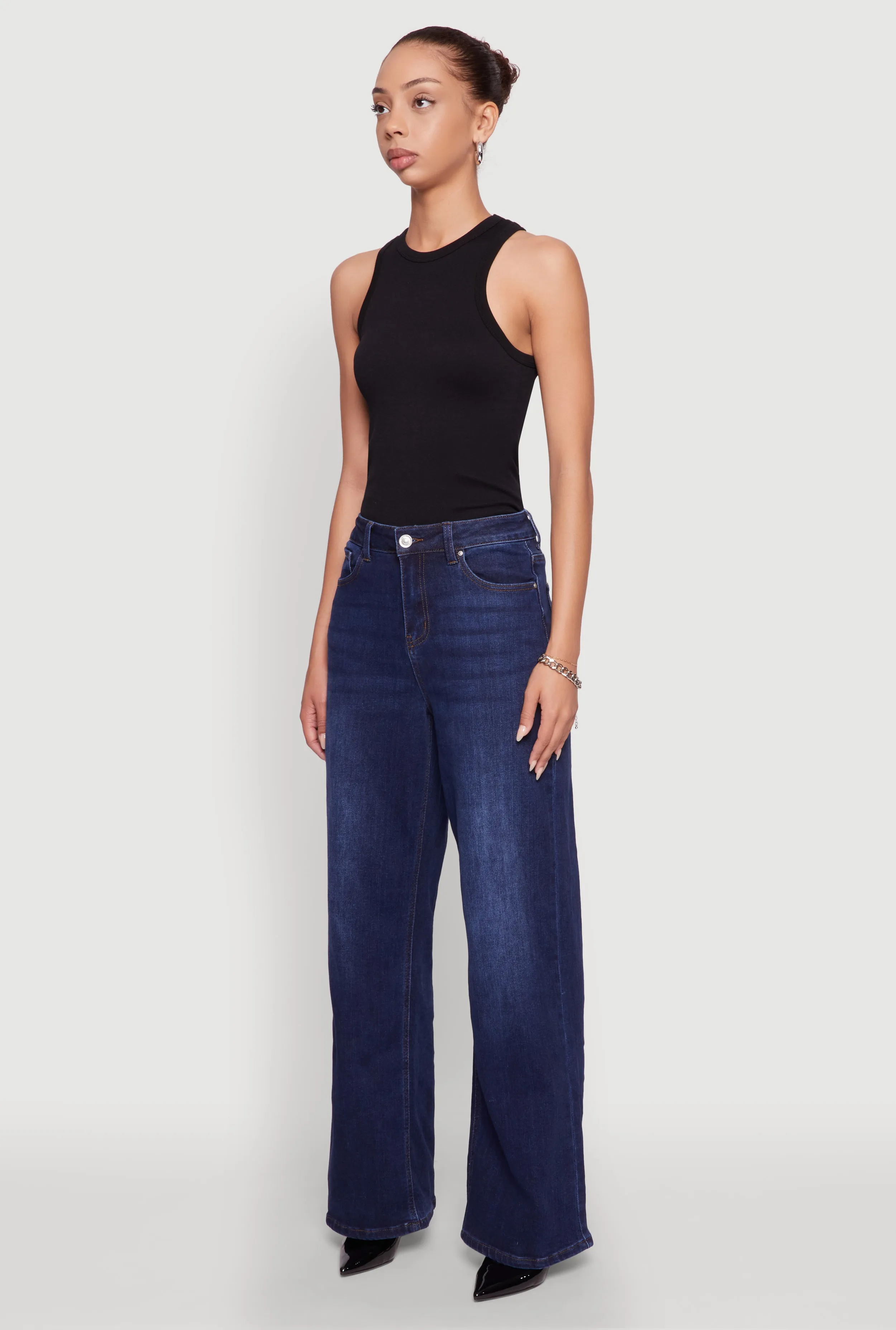 WAX Whiskered Wide Leg Jeans Four Way Stretch Fabric Base Fit Piece