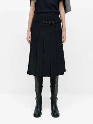 Lightweight Lining Front Slit Irregular Hem Pleated Skirt