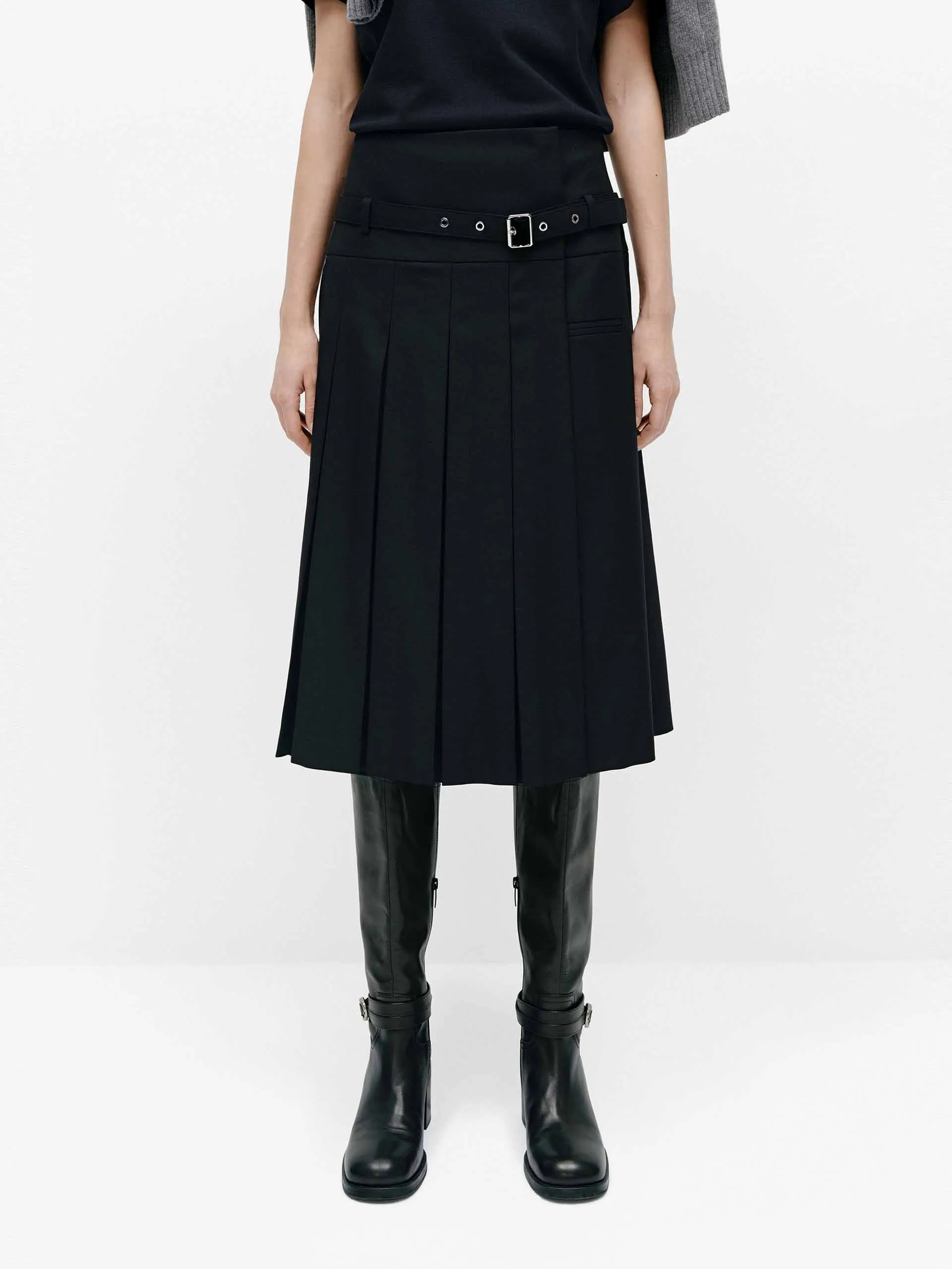 Embossed Detail Minimalist Style Irregular Hem Pleated Skirt