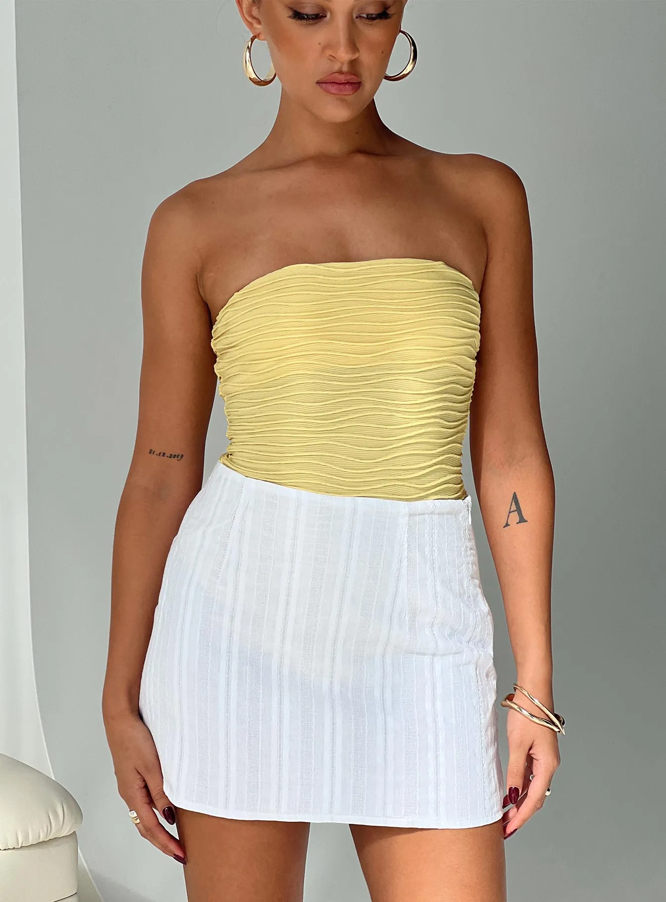 Statement Piece Foil Print Mavie Mini Skirt White