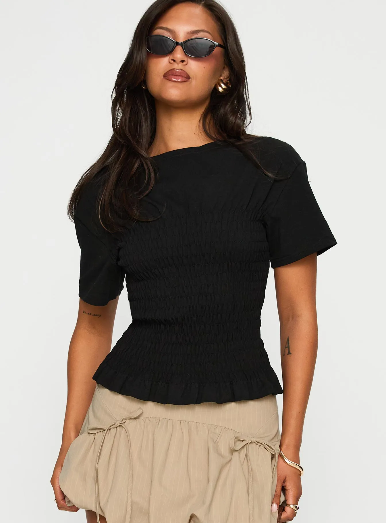Palloma Bubble Hem Mini Skirt Beige Comfort First Casual Moments