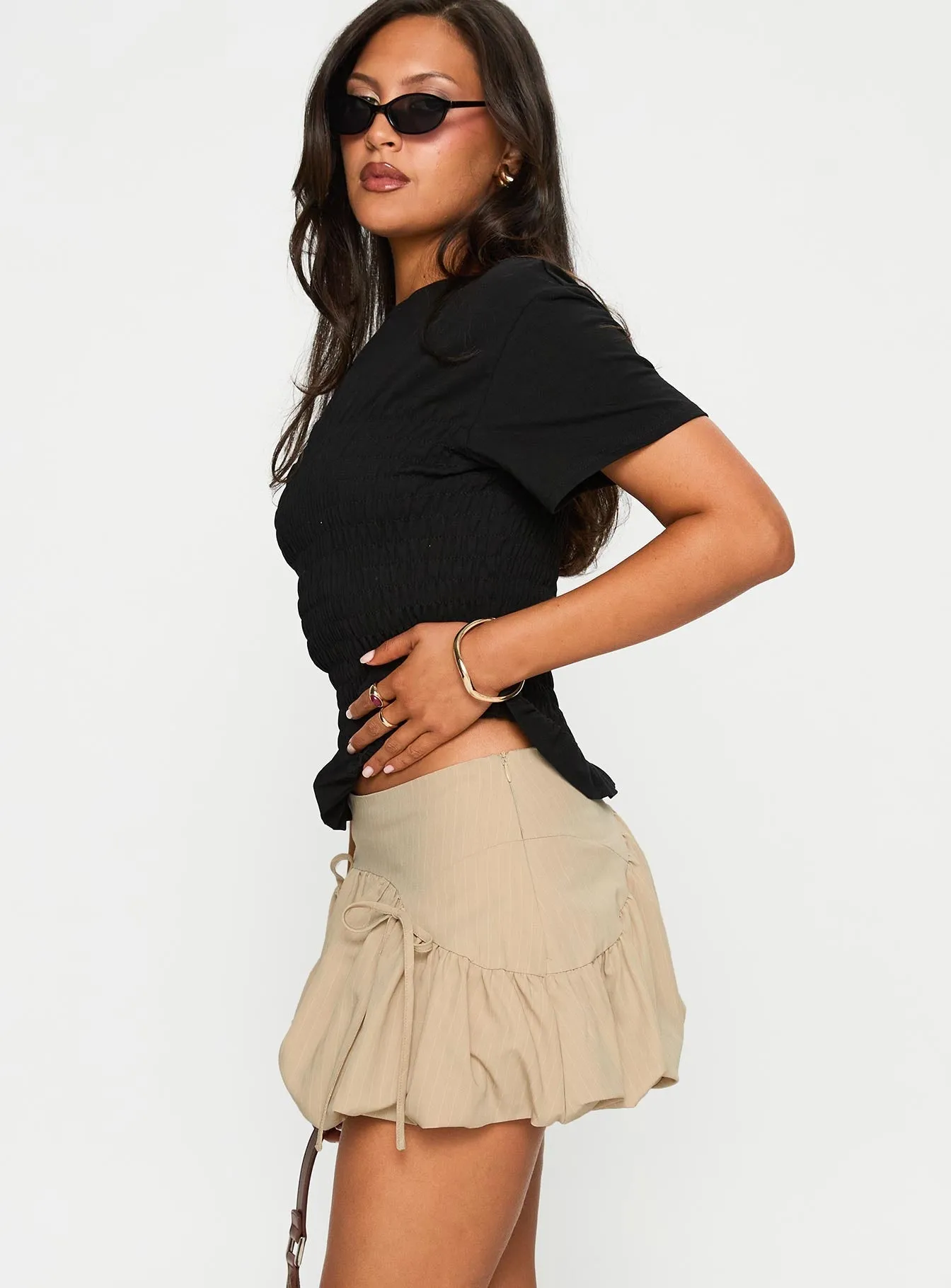 Soft Lining Palloma Bubble Hem Mini Skirt Beige