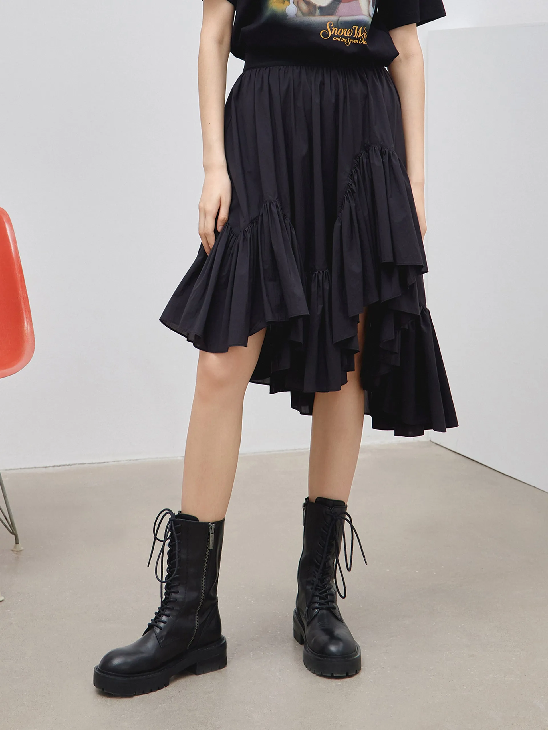 High low hem Smooth Layer Irregular Hem Pleated Skirt