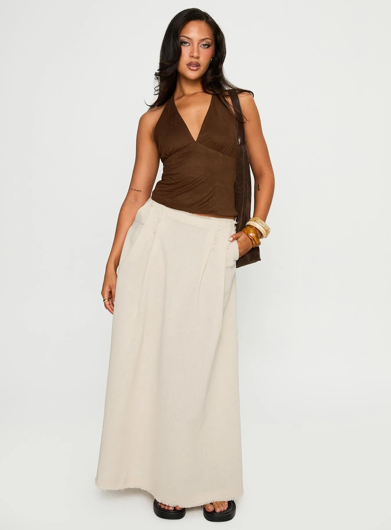 Bohemian Spirit Maxi Skirt Beige Versatile Outfit