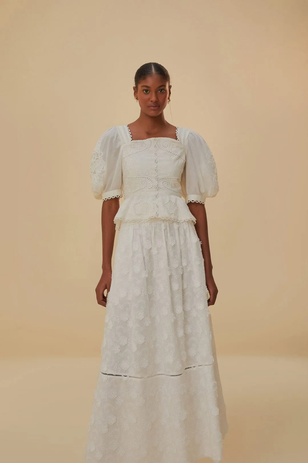 Simple Fashion Off-White 3D Flower Midi Skirt