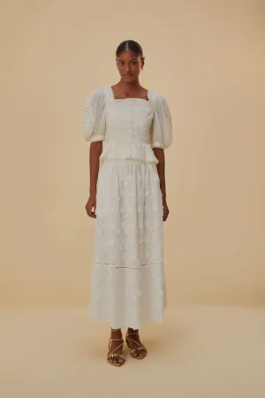 Two Tone Trim Off-White 3D Flower Midi Skirt