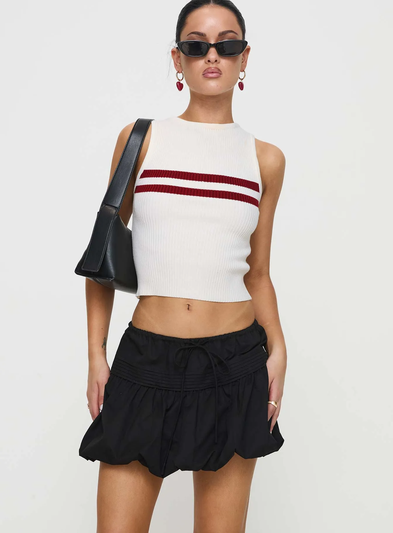 Easy Care Twist Front Design Dear London Bubble Hem Mini Skirt Black