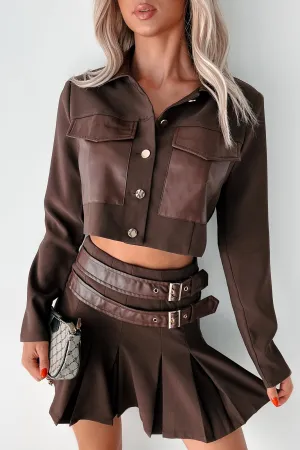 Different Type Of Girl Crop Jacket & Skirt Set (Chocolate) Refined Edge