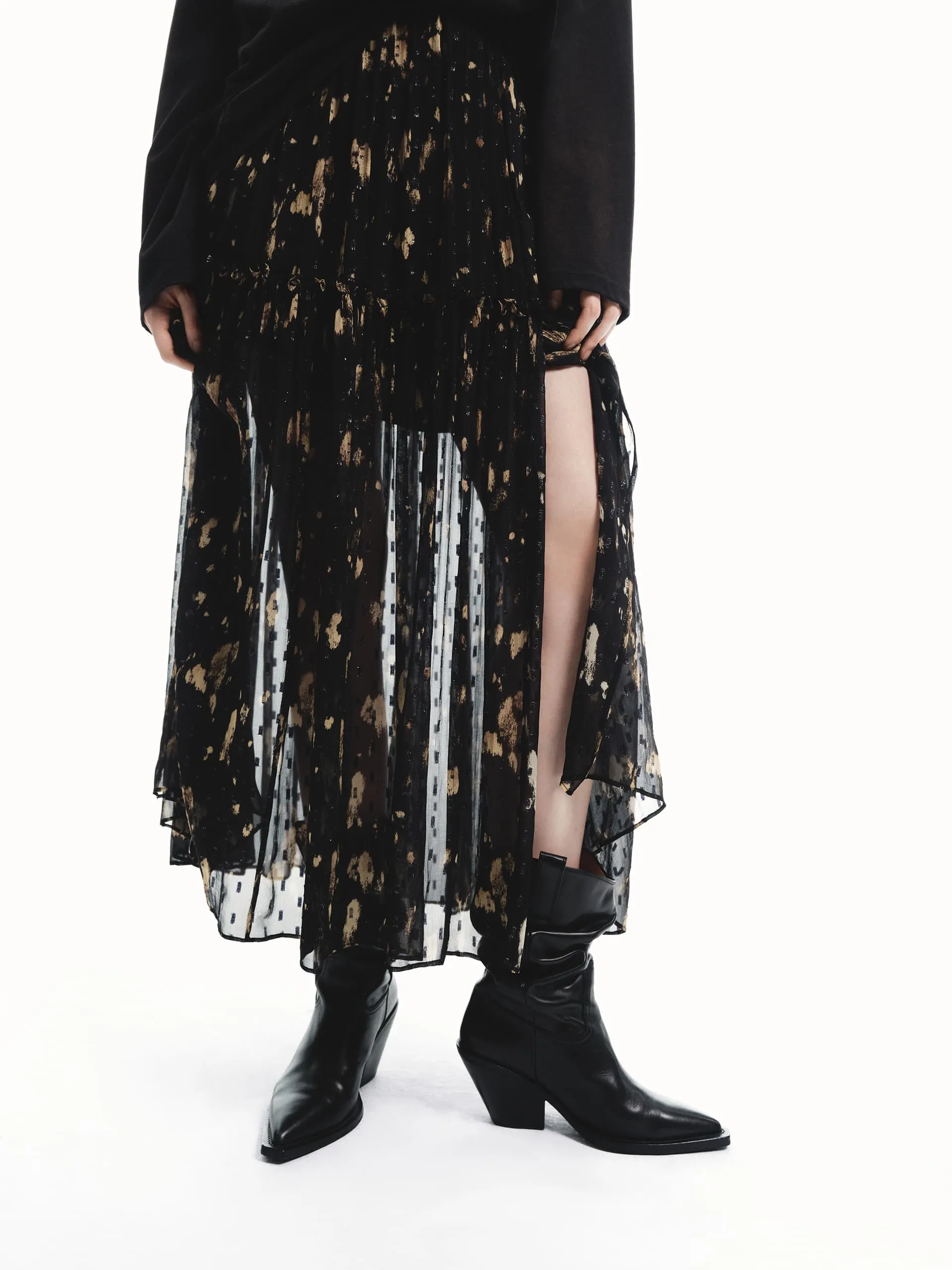 Street Style Multi Purpose Fabric Side Slit Printed Skirt
