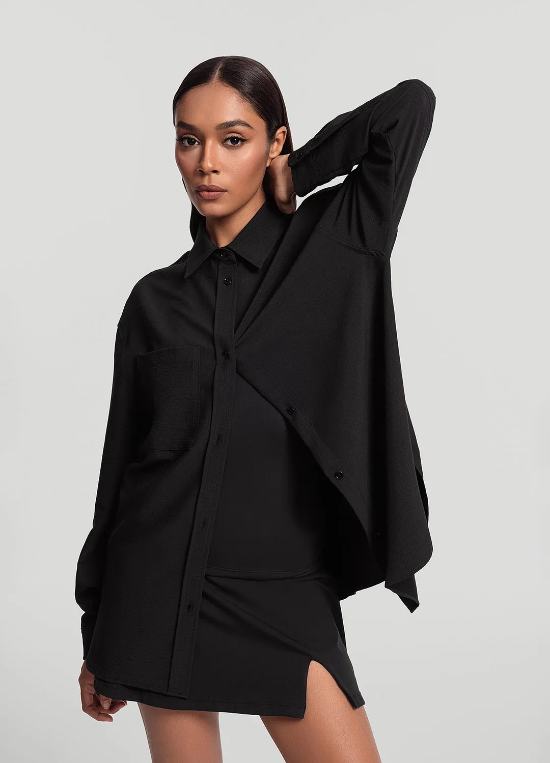 Textured Oversized Button-Up Shirt Vintage Style