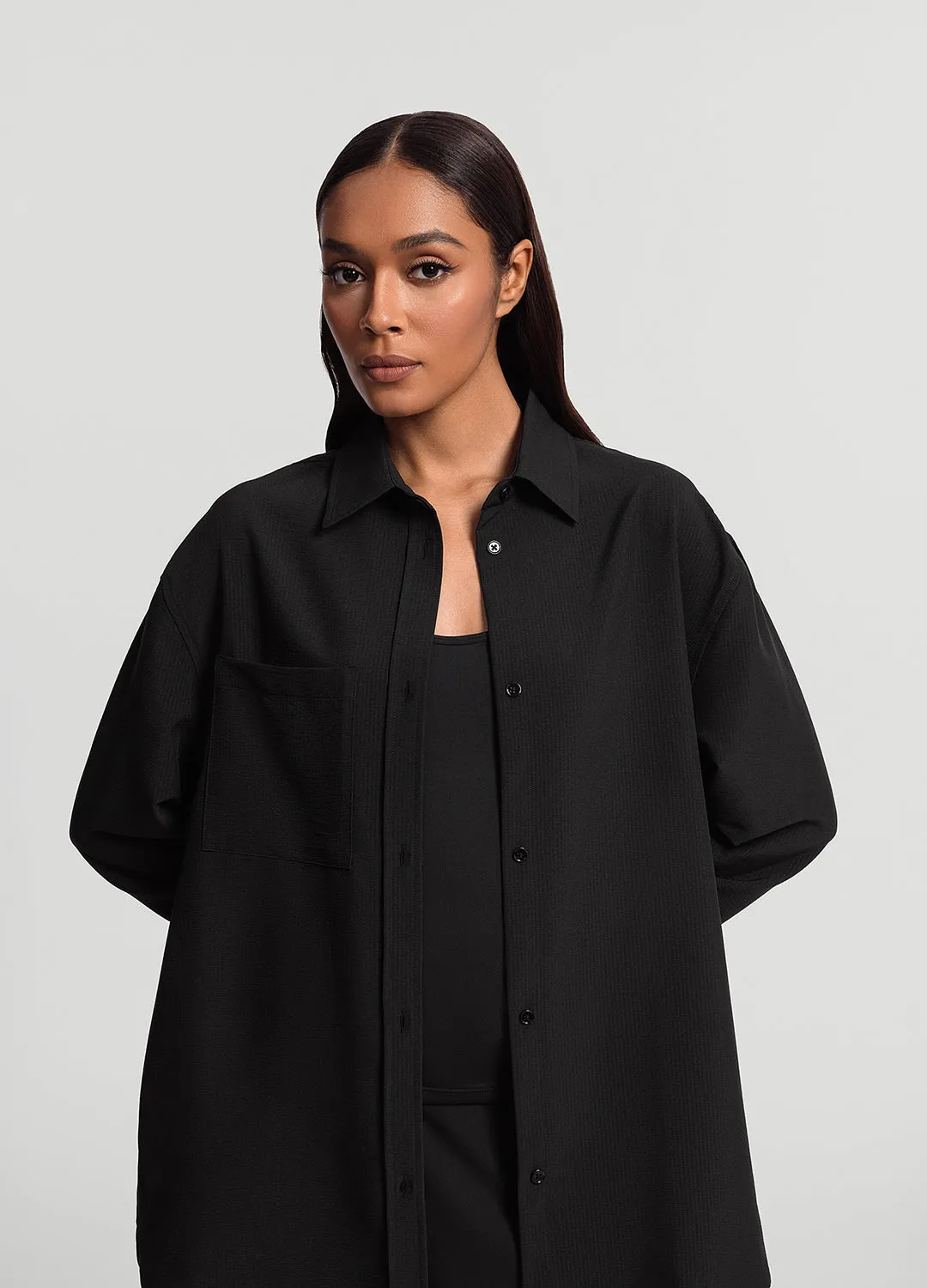 Textured Oversized Button-Up Shirt MoistureWicking skinny but not tight