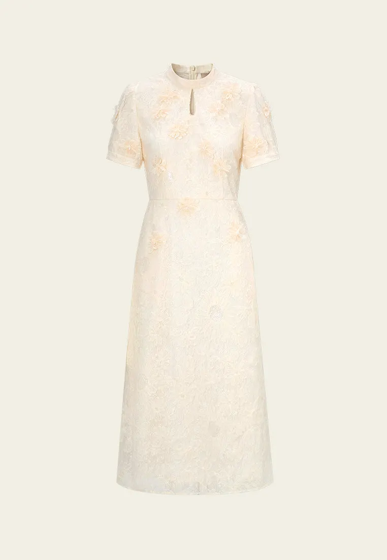 Stand-collar Oriental Pop-up Flowers Mesh Cheung Sham AntimicrobialTreatment Antibacterial Treatment