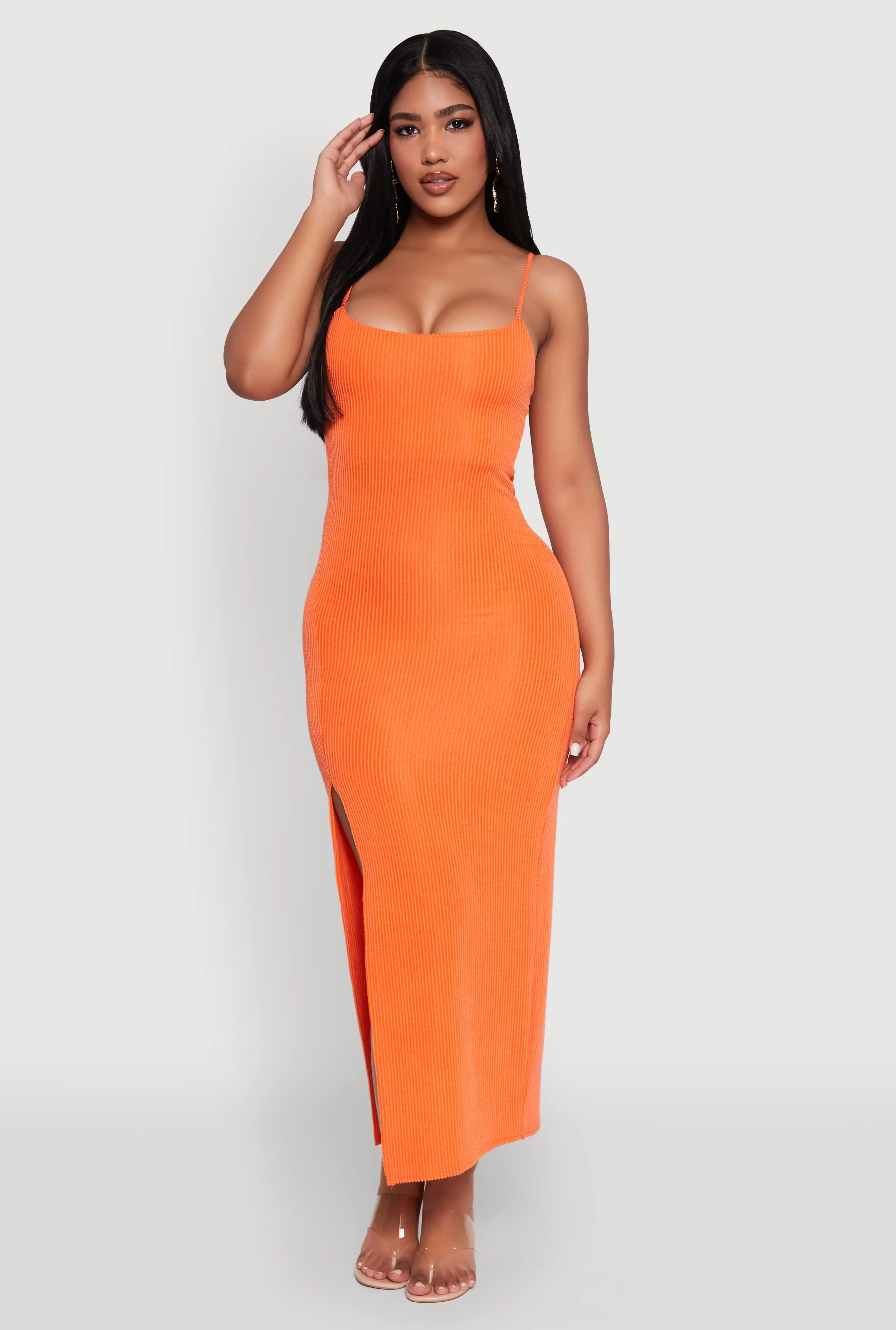 Dreamy Feel Cloud Sea Rib Knit Side Slit Midi Dress