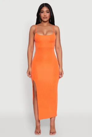 Flattering fit for all body types Rib Knit Side Slit Midi Dress
