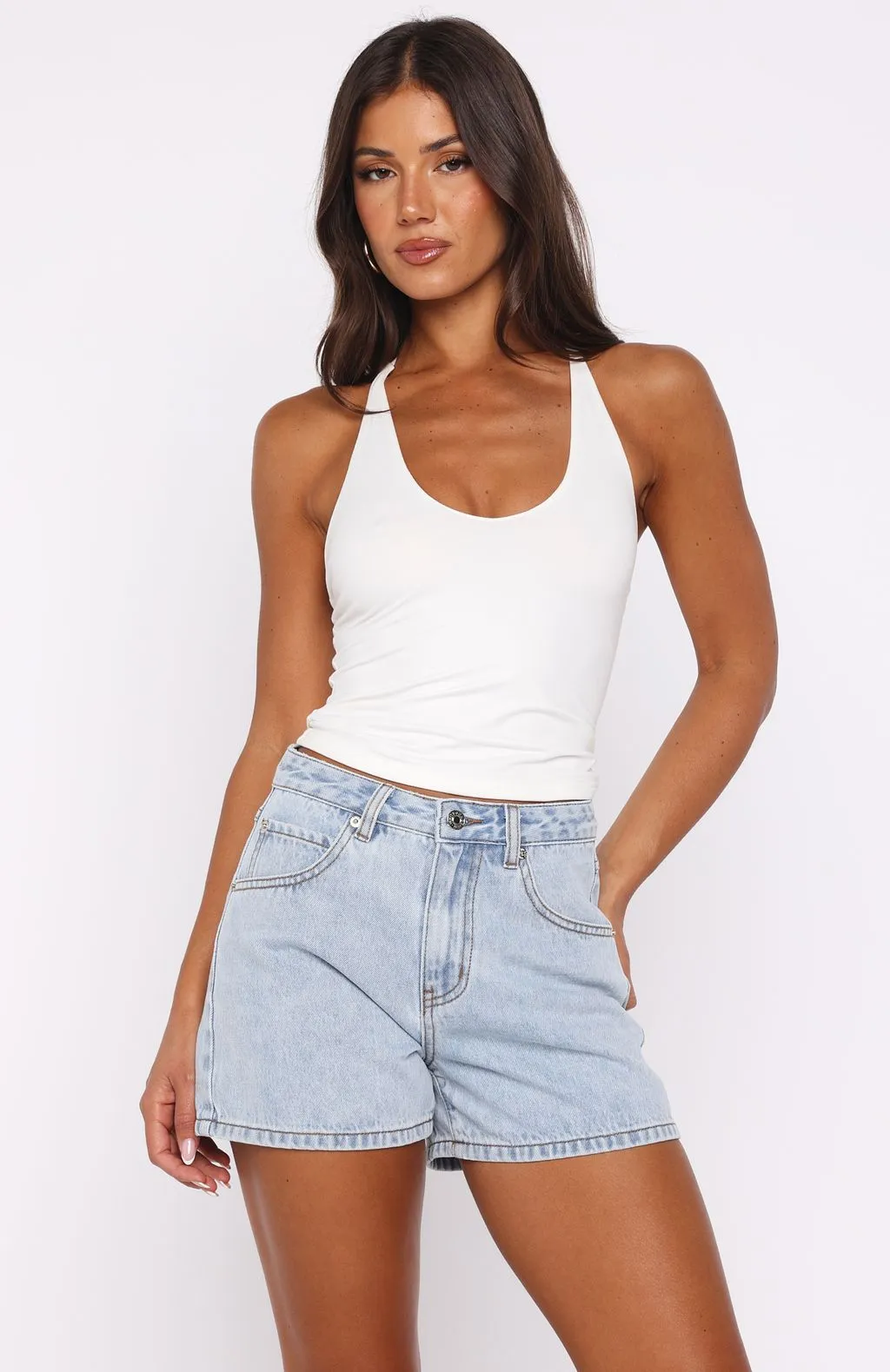 Maddy Denim Shorts Mid Blue Semi-formal Move Easy