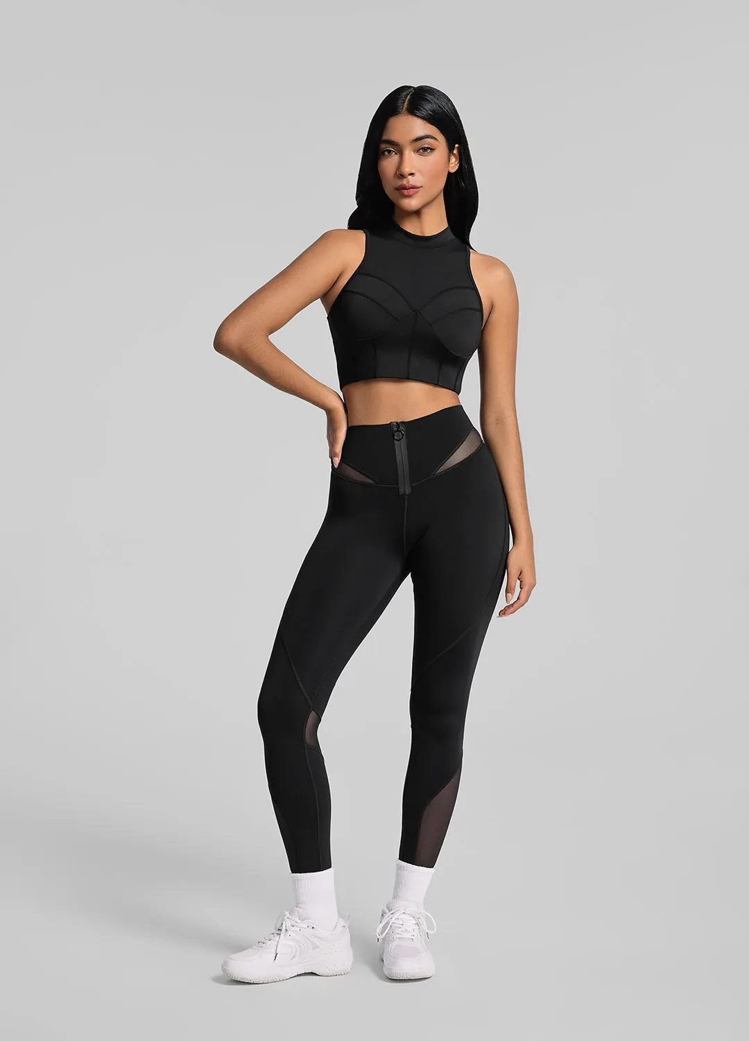 Zip Front Mesh Leggings Gentle Fit Daily Style