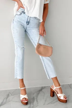 Stretch Soft Opal High Rise Distressed Slim Straight Risen Jeans (Acid Light)