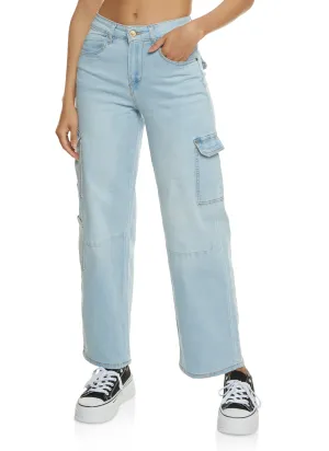 Chill Outfit Relaxed Style Earthy High Durability Thread WAX Wide Leg Flap Pocket Cargo Jeans