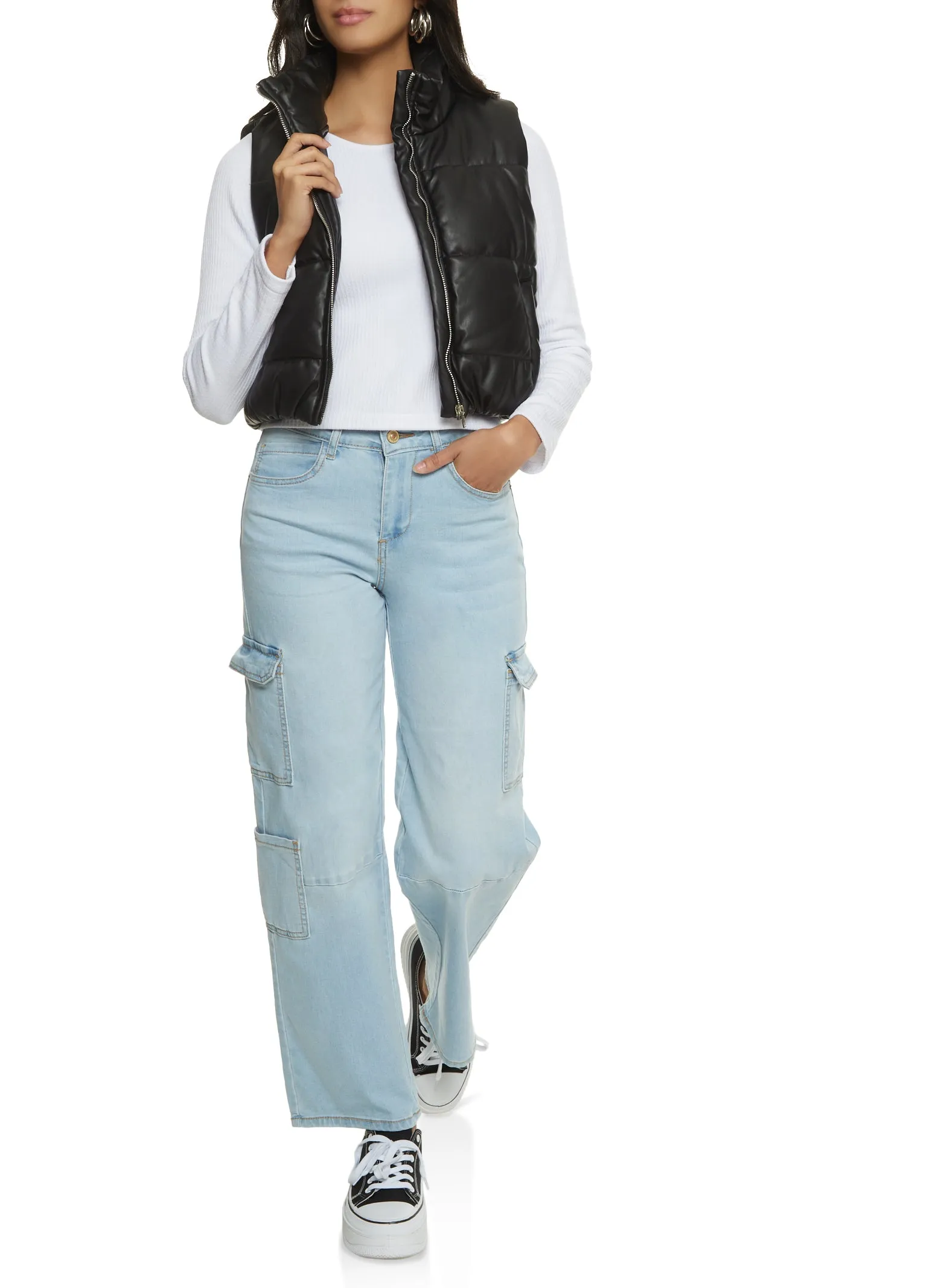 Customizable Fit WAX Wide Leg Flap Pocket Cargo Jeans