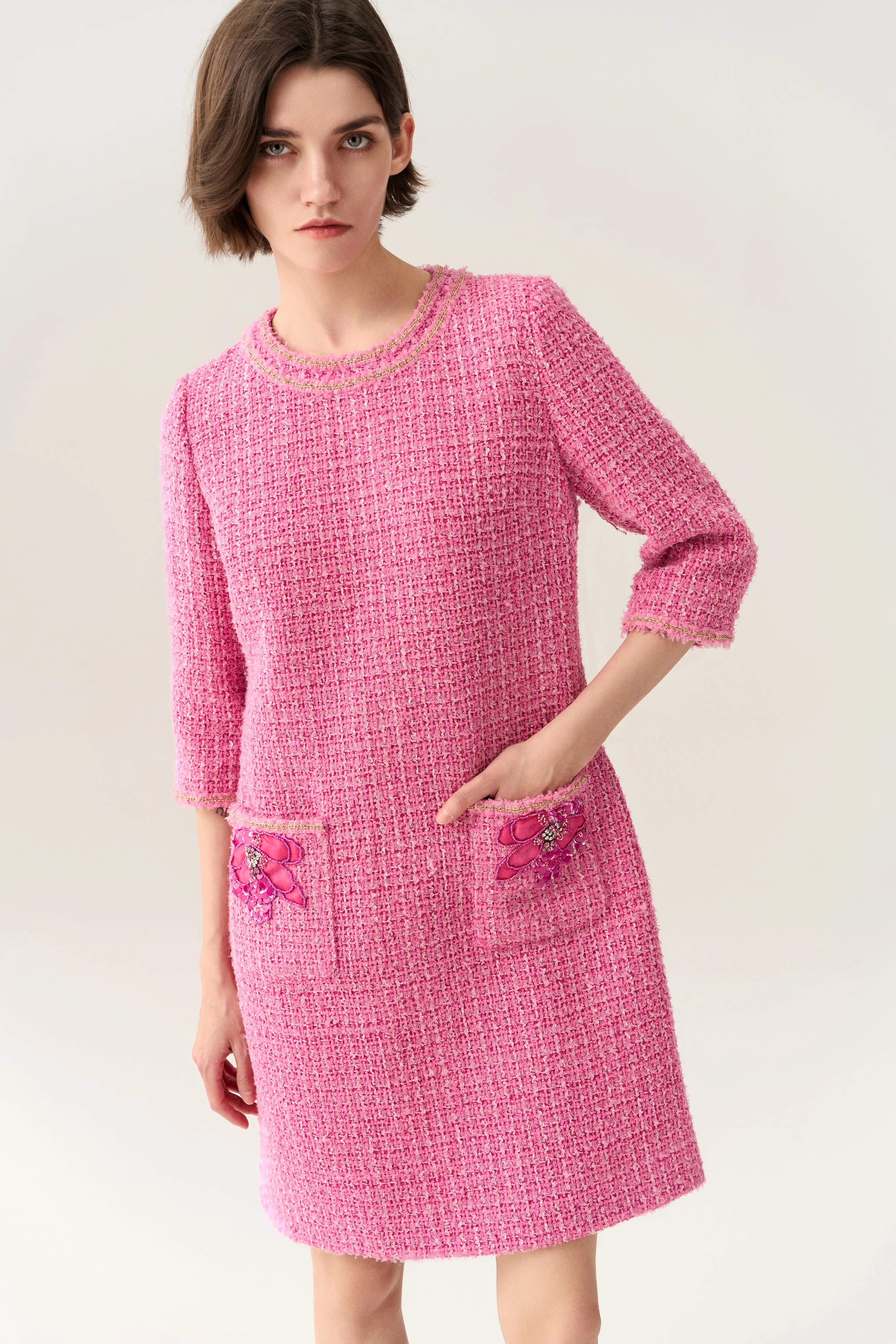 Vibrant Celebrative Three-quarter Sleeve Dress Layer Play