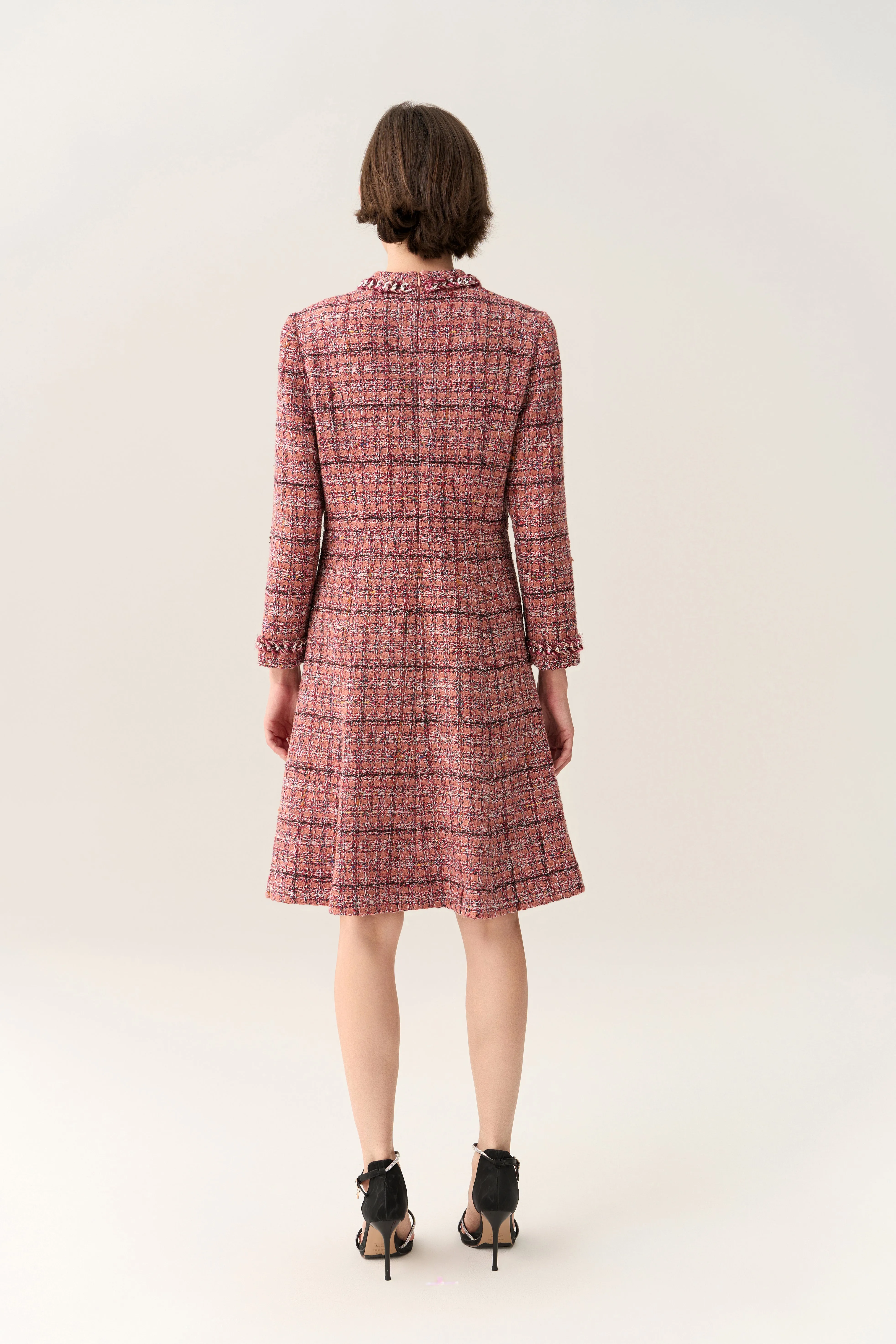 CompactFold Checked Braid-trim Patch Pocket A-line Dress