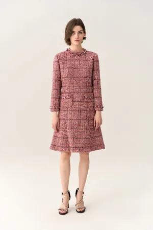Checked Braid-trim Patch Pocket A-line Dress Modern Ease Smart Casual