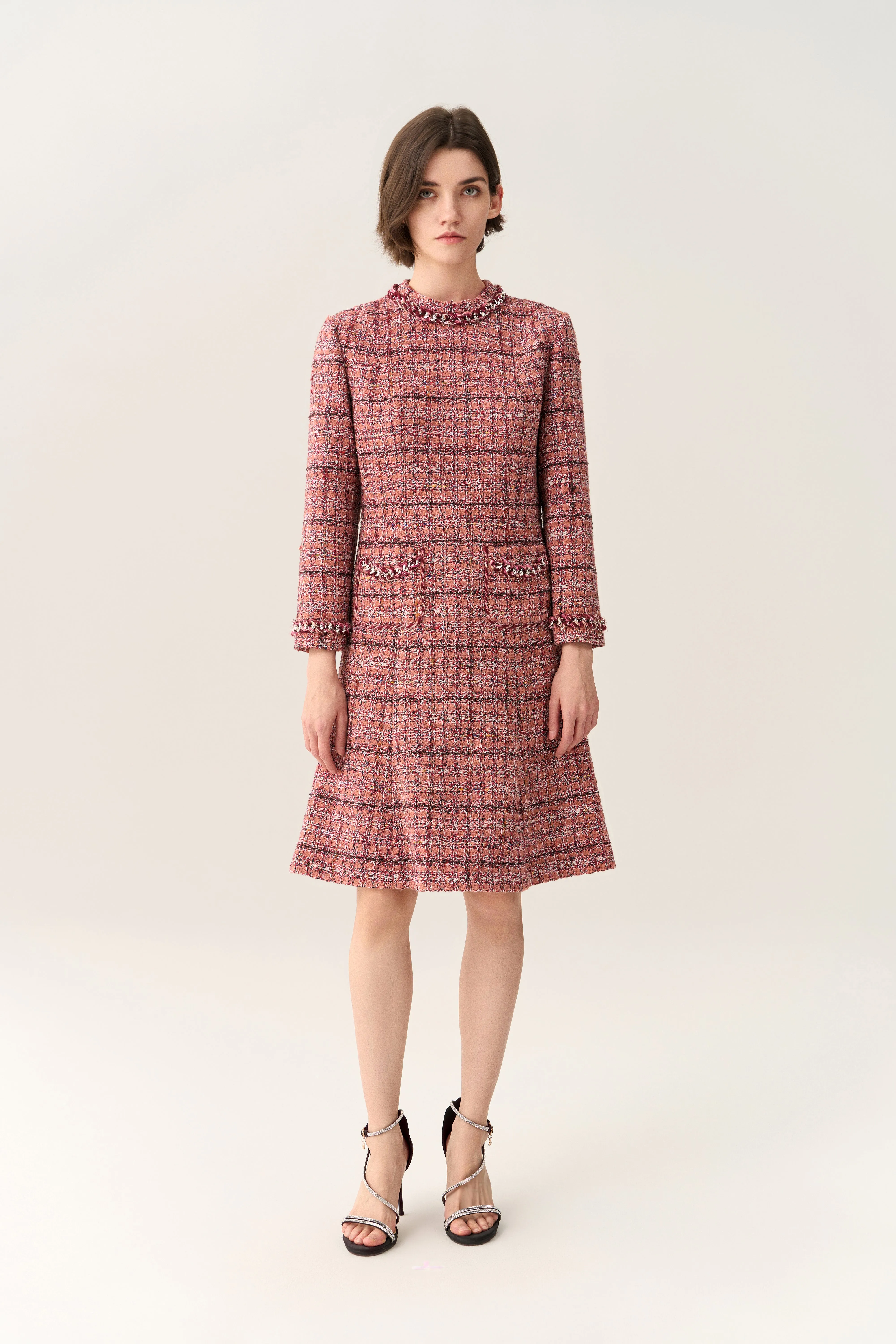 Checked Braid-trim Patch Pocket A-line Dress Modern Ease Smart Casual