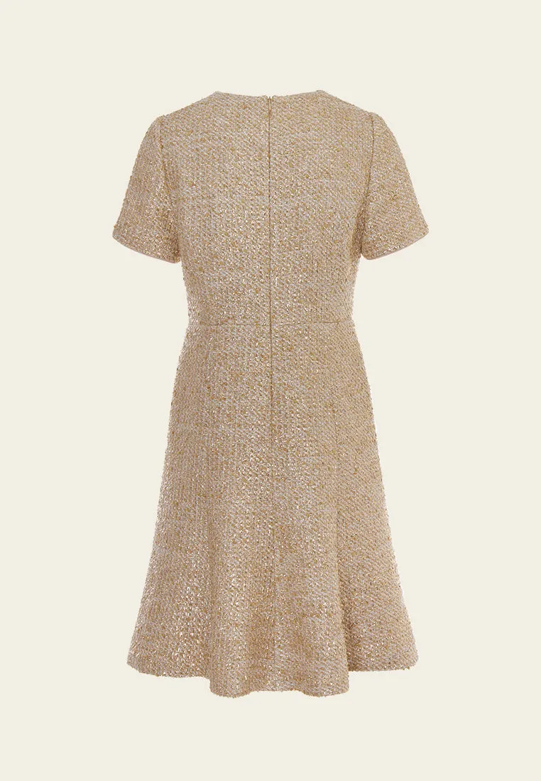 Digital Core Hygienic Finish Fishtail Lurex Tweed Midi Dress