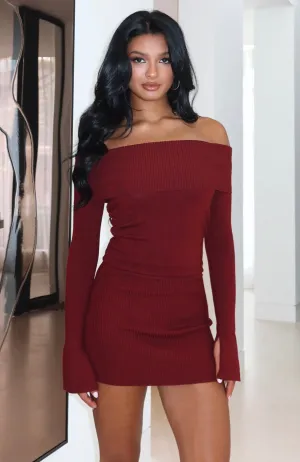 Ocean Glow Parental Guidance Knit Mini Dress Burgundy