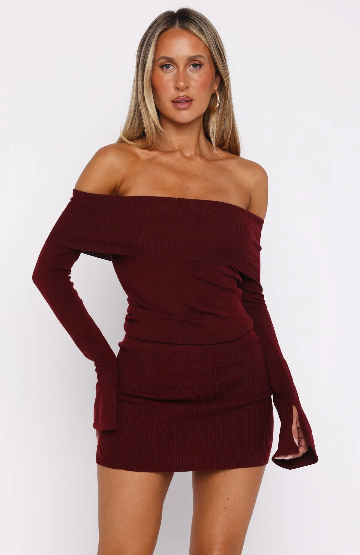 AntiStaticMaterial Joy Mood Parental Guidance Knit Mini Dress Burgundy