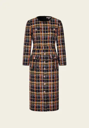 Orange Plaid Tweed Dress AntiPilling Technology