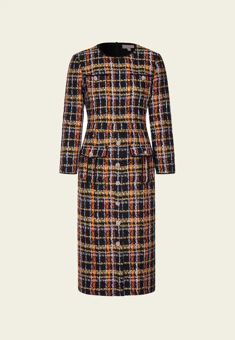 Orange Plaid Tweed Dress AntiPilling Technology