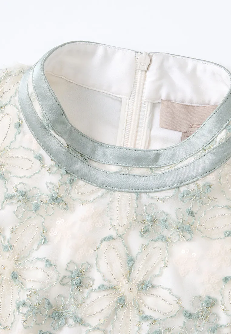 Hero Glow Stand-collar Stripe-detail Embroidery-detail Mesh Dress