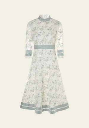 SoftTouchFinish Street Glow Stand-collar Stripe-detail Embroidery-detail Mesh Dress