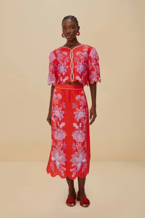 Red Porcelain Garden Euroflax? Premium Linen Midi Skirt Low Maintenance Fabric