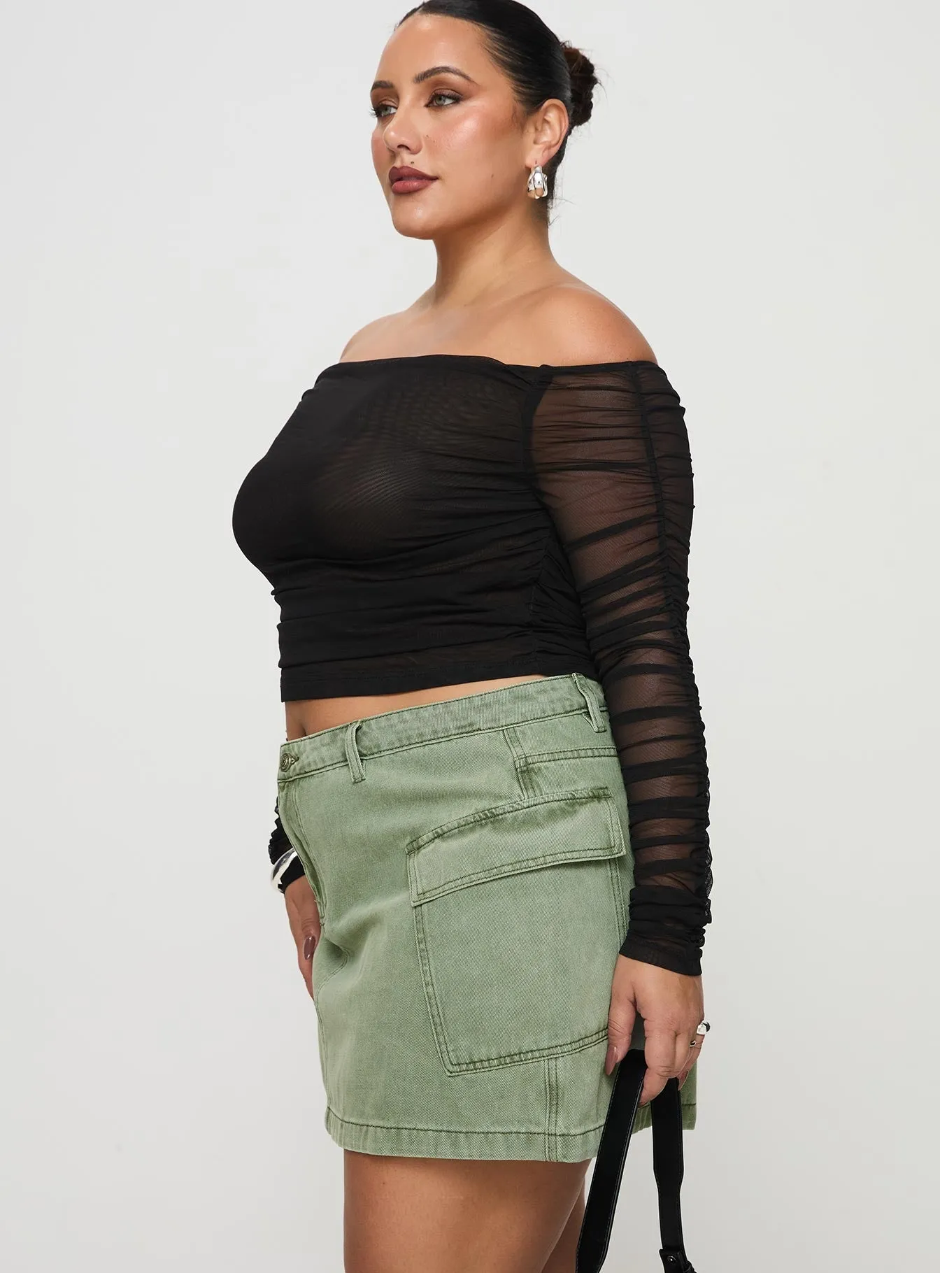 Anti Pilling Treatment Zakai Cargo Denim Mini Skirt Green Curve