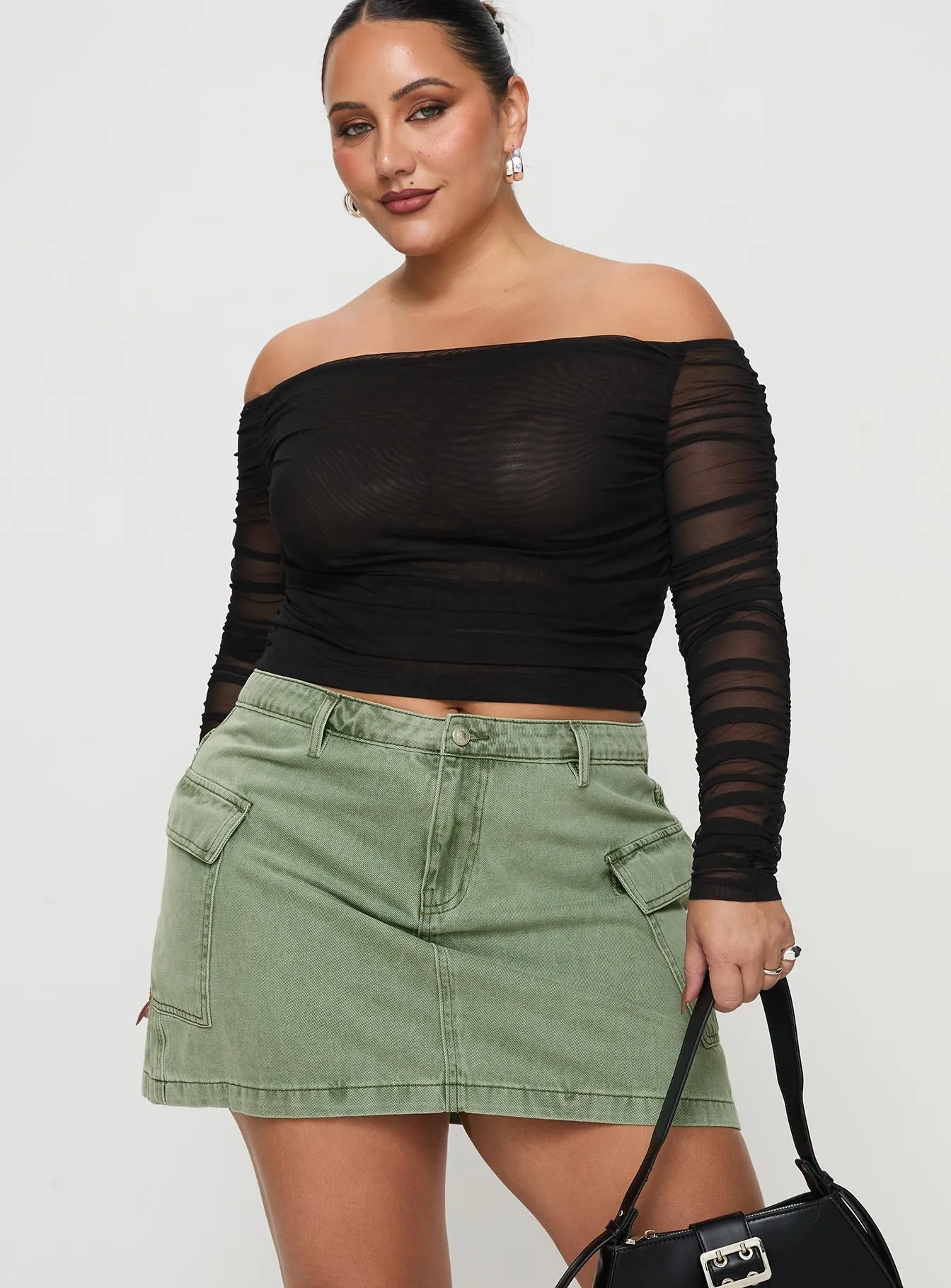 Zakai Cargo Denim Mini Skirt Green Curve Flow Look