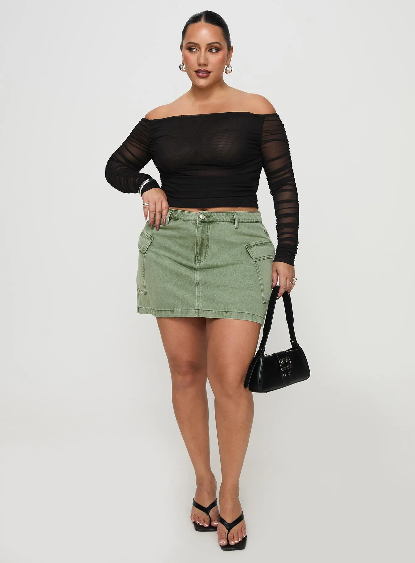 Fit Choice Zakai Cargo Denim Mini Skirt Green Curve