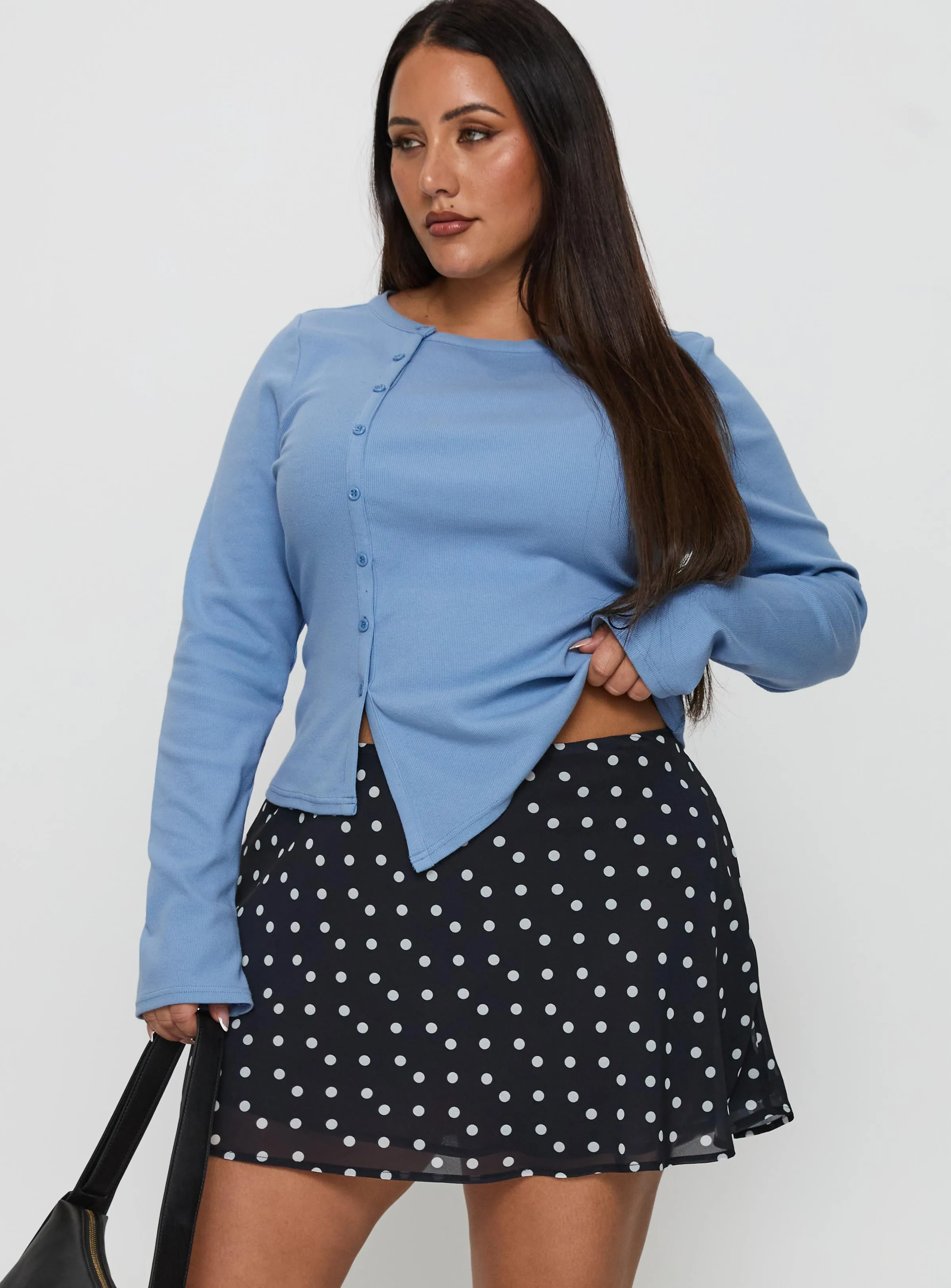 Smart Edge Dapple Bias Mini Skirt Black Polka Dot Curve