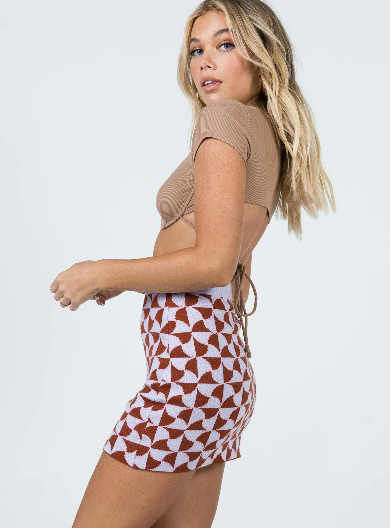 Renee Retro Tile Mini Skirt Purple Layered Look Mix Separates