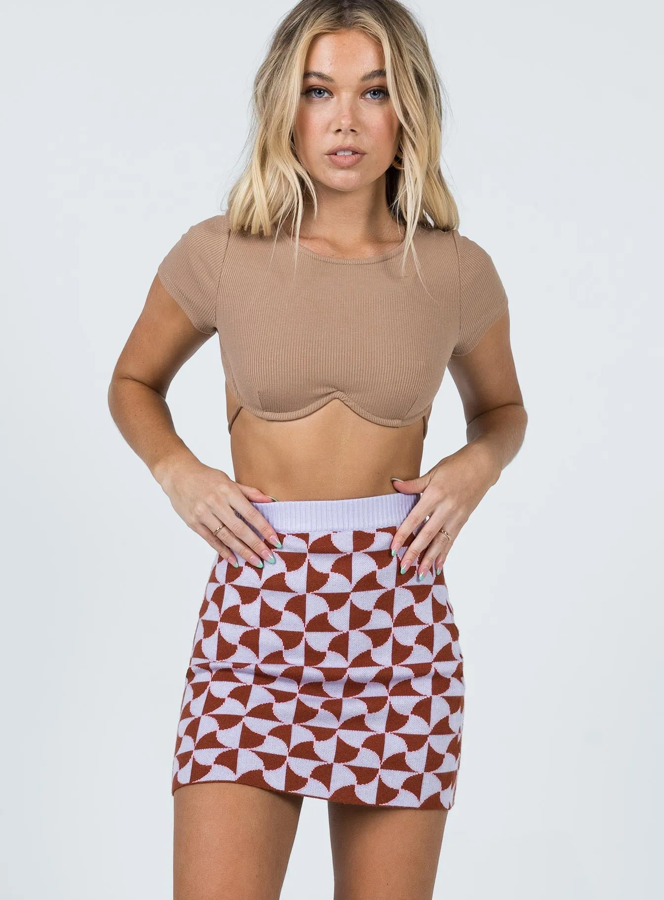 Renee Retro Tile Mini Skirt Purple Foldable Design Unisex style