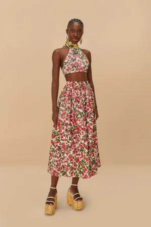 Pink Halftone Bougainvillea Organic Cotton Maxi Skirt Cozy Movement