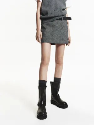 Wool Blend Belted Skirt light colors Festival Outfit